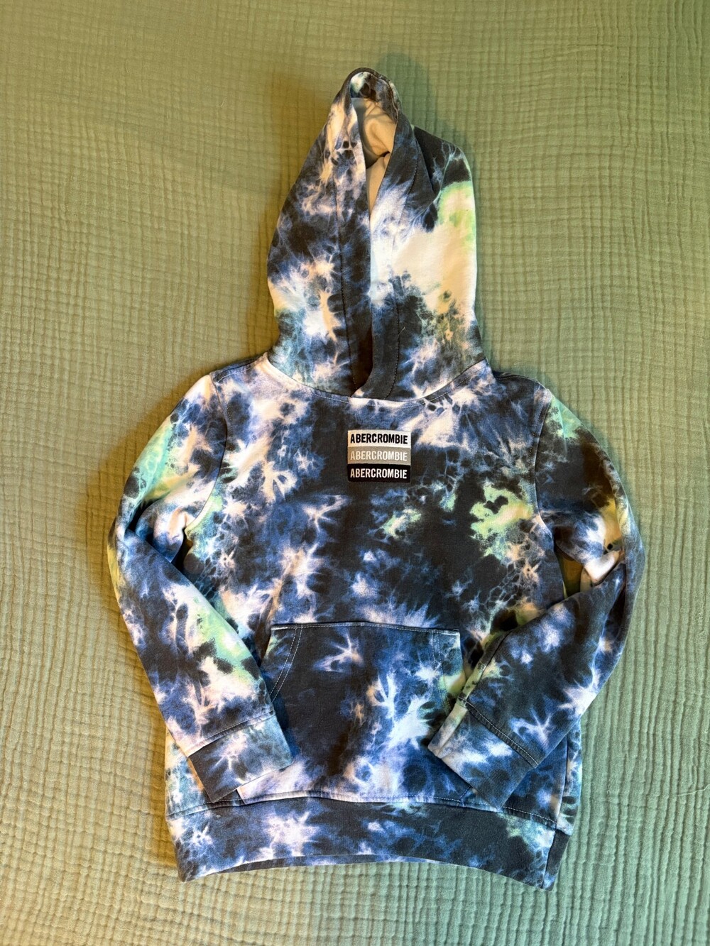 Abercrombie Kids Tie Dye Hoodie Size 7/8 Blue Green Pullover Sweatshirt
